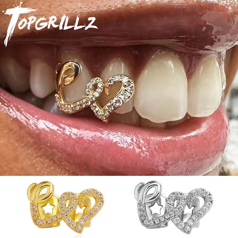 Street Fashion Jewelry - TOPGRILLZ Double Heart Teeth Caps for