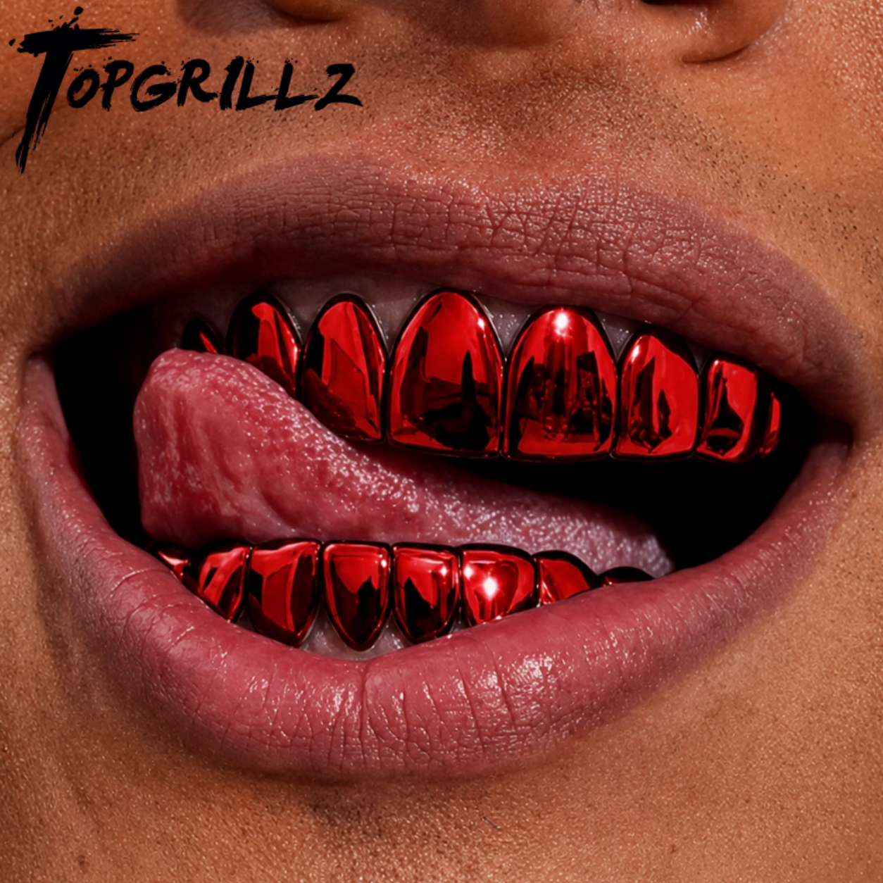 Street Fashion Jewelry - TOPGRILLZ Red Mirror Hip Hop Grillz