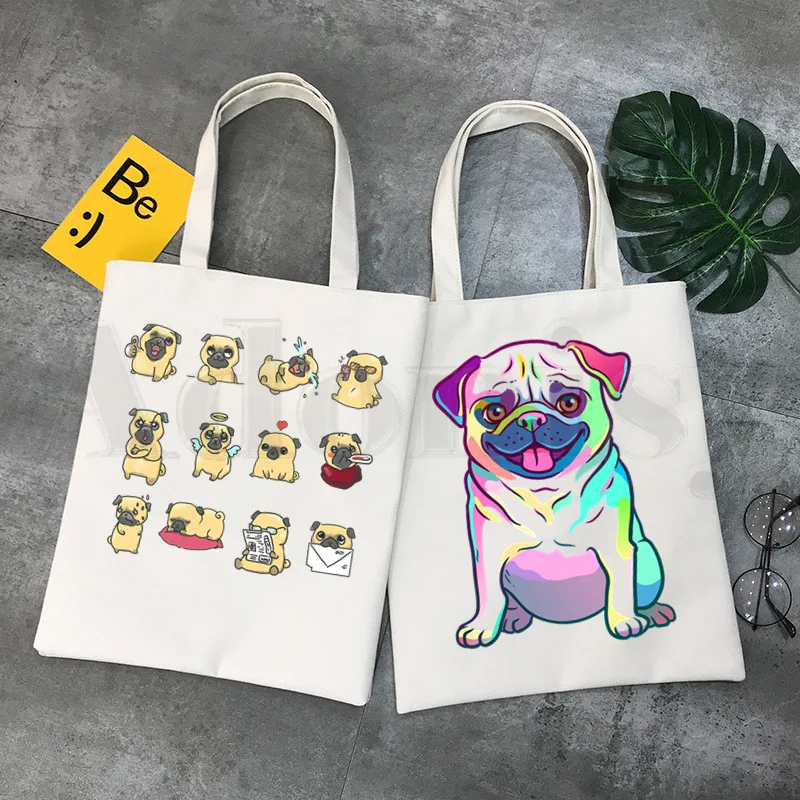 Dog Pet Pug Life Cartoon Print - Tote Bag Canvas Print avaliação e preço