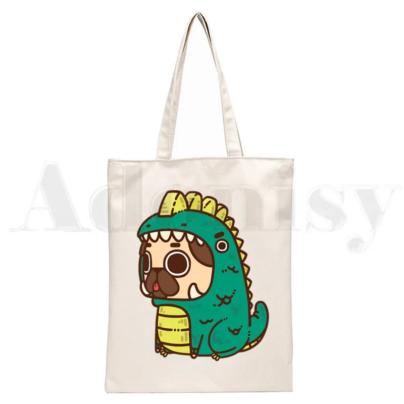 Dog Pet Pug Life Cartoon Print - Tote Bag Canvas Print avaliação e preço