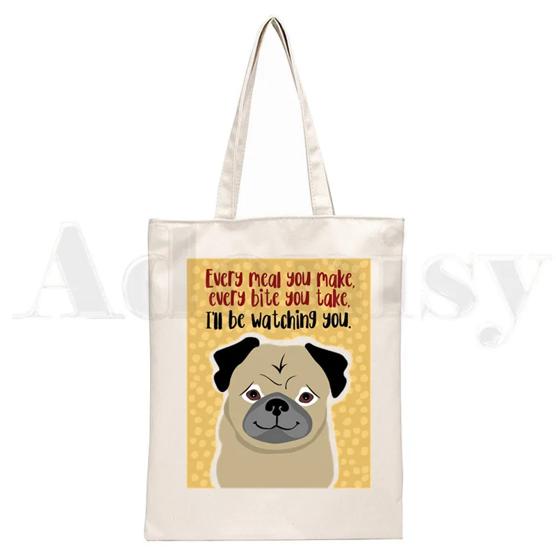 Dog Pet Pug Life Cartoon Print - Tote Bag Canvas Print avaliação e preço