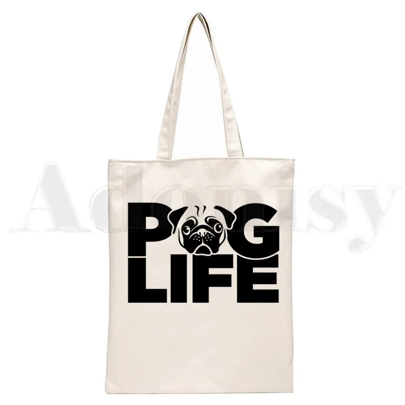 Dog Pet Pug Life Cartoon Print - Tote Bag Canvas Print avaliação e preço