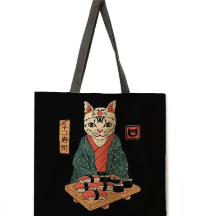 Cute Cat Tote Bag Japanese Sus - Tote Bag Canvas Print avaliação e preço