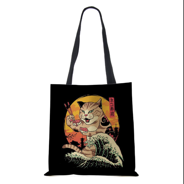 Cute Cat Tote Bag Japanese Sus - Tote Bag Canvas Print avaliação e preço