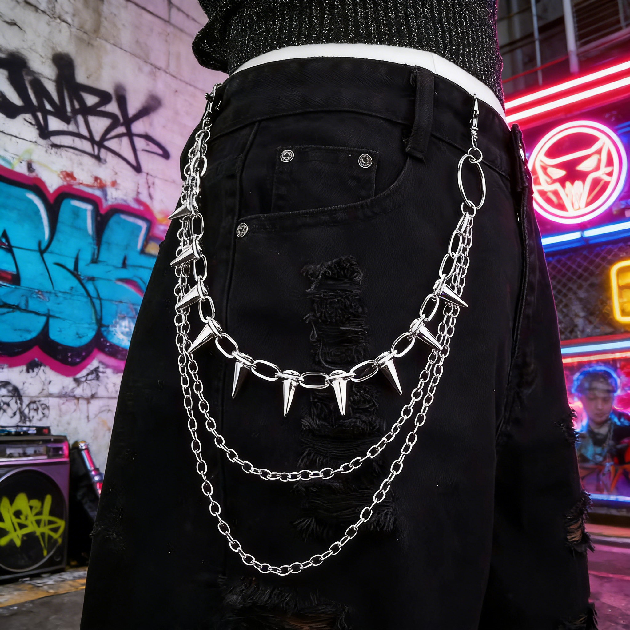 1 hip-hop punk rivet three-lay - Street Fashion Jewelry avaliação e preço