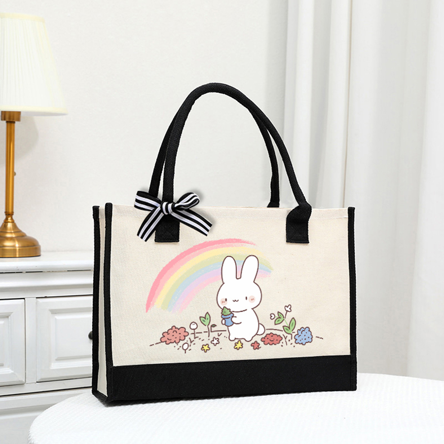 Cartoon-printed light white ca - Tote Bag Canvas Print avaliação e preço