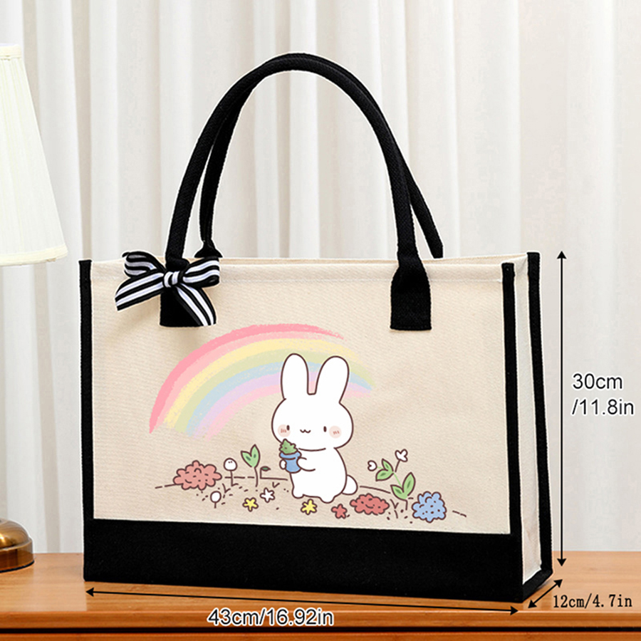 Cartoon-printed light white ca - Tote Bag Canvas Print avaliação e preço