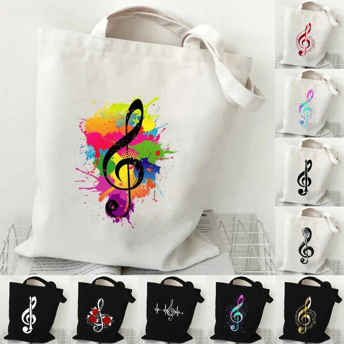 Music Note Heartbeat Printed C - Tote Bag Canvas Print avaliação e preço