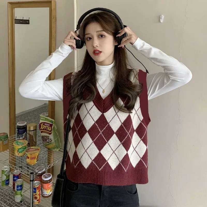 Sweater Vests Women Argyle Har - Street Fashion Of Japan avaliação e preço