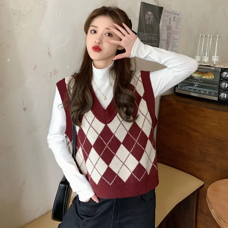 Sweater Vests Women Argyle Har - Street Fashion Of Japan avaliação e preço